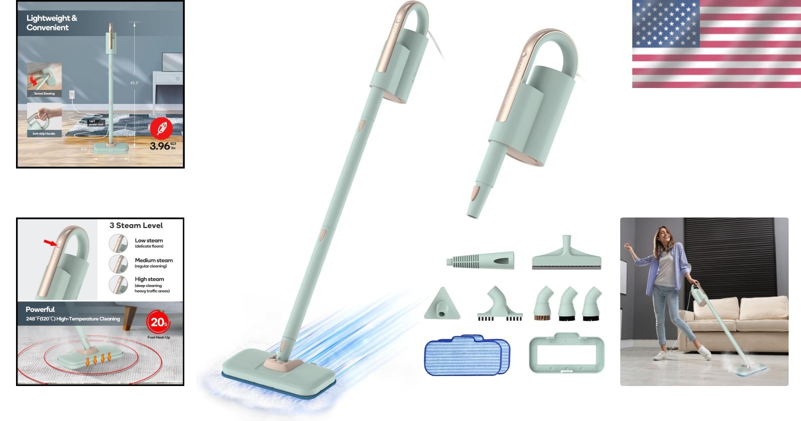 Steam Mop Handheld Cleaner Floor Steamer Carpet Cleaner Hardwood Tile Grout