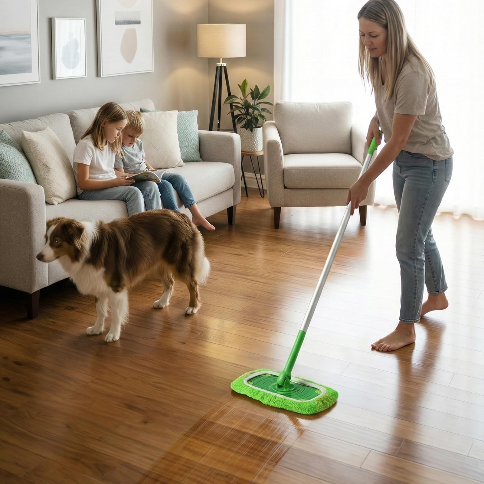 2-in-1 Reusable Microfiber Mop Pads with Swiffer Sweeper for Wet Mopping & Dr…