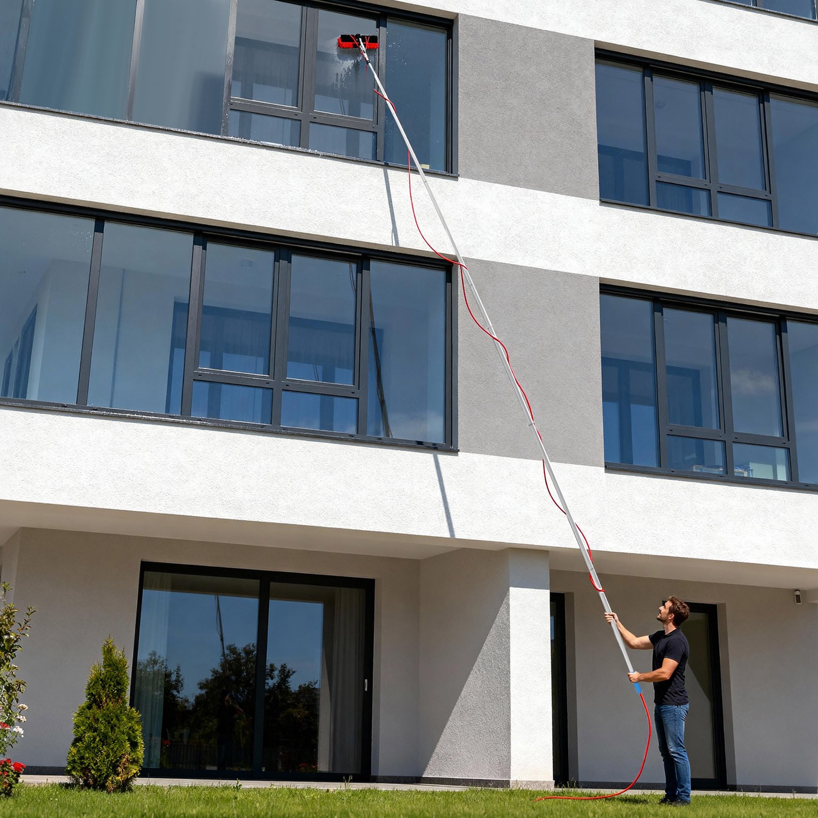 Solar Panel Cleaning Pole Outdoor Window Washing Equipment Brush Adjustable