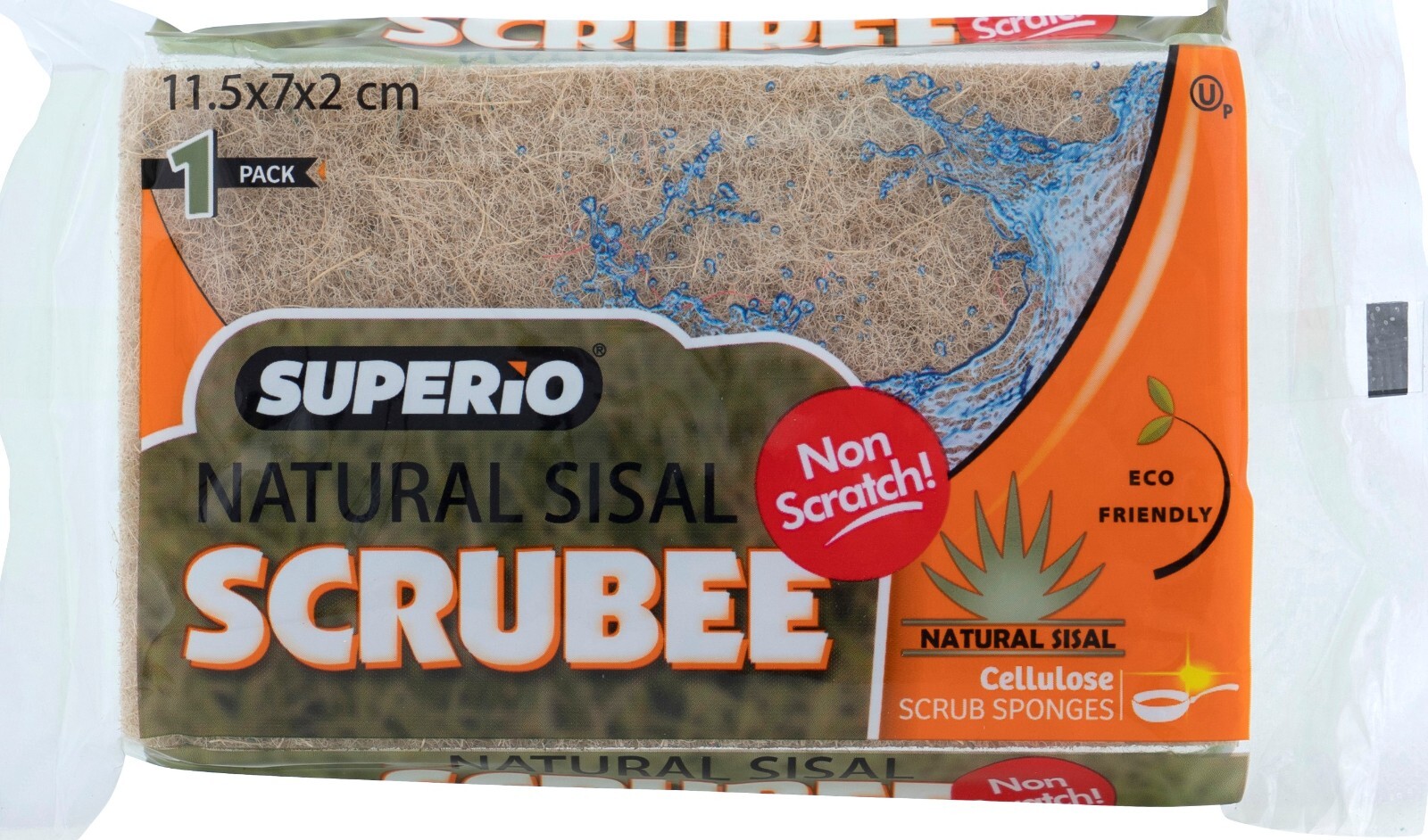 Superio Non-Scratch Natural Sisal Cellulose Sponge with Scouring Pad, 3 Pack