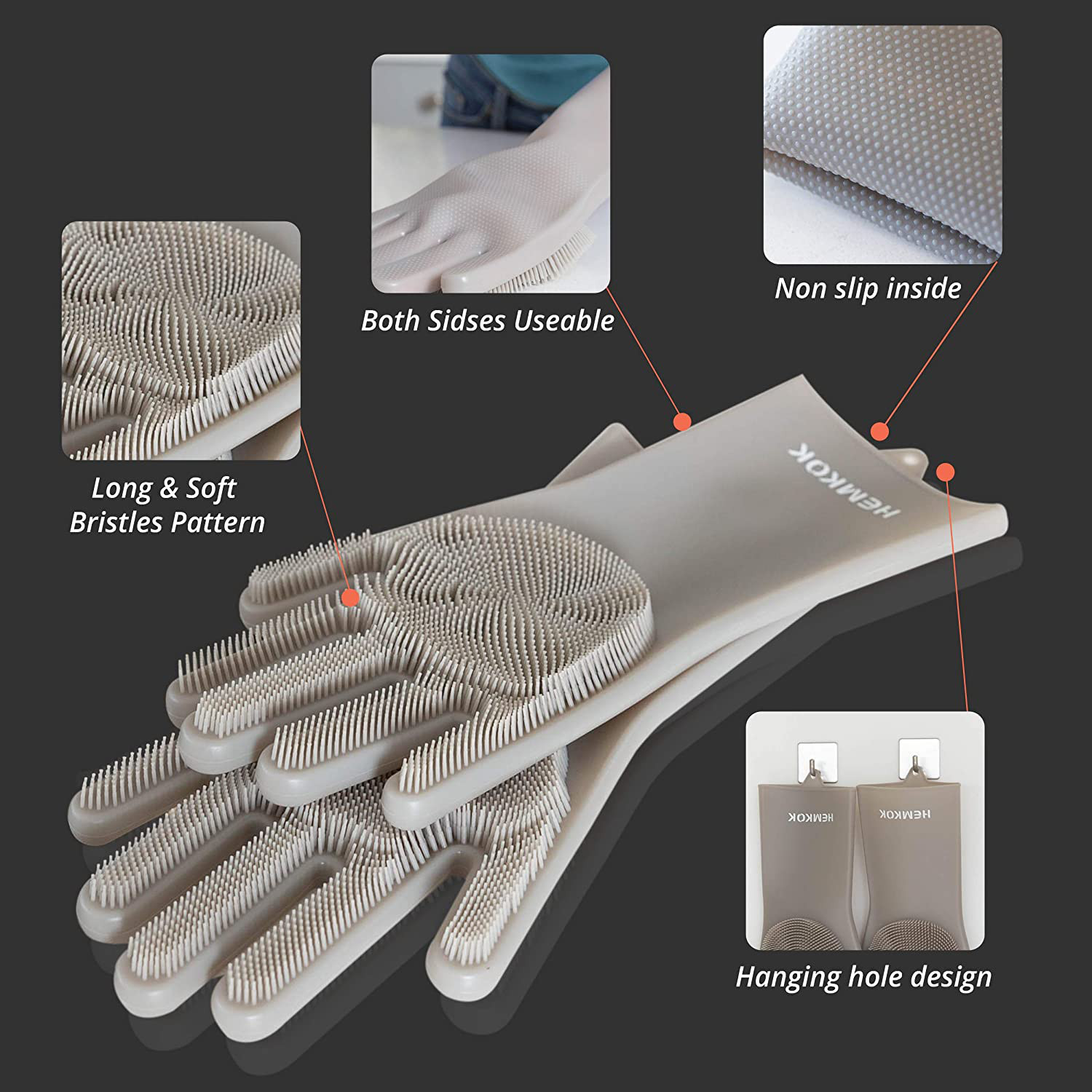 1 pair Silicone Dishwashing Multipurpose House Cleaning Gloves W/Scrubber