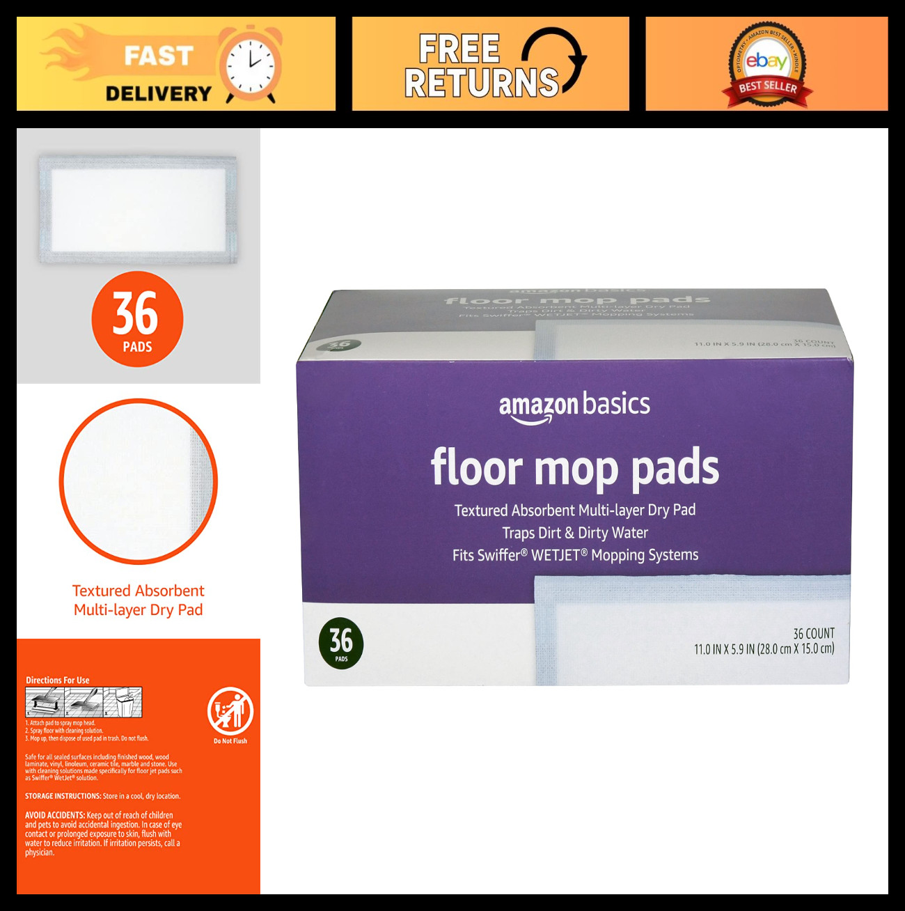 “36 Count Floor Mopping Pads for Swiffer WetJet – Compatible, Reusable, High Abs