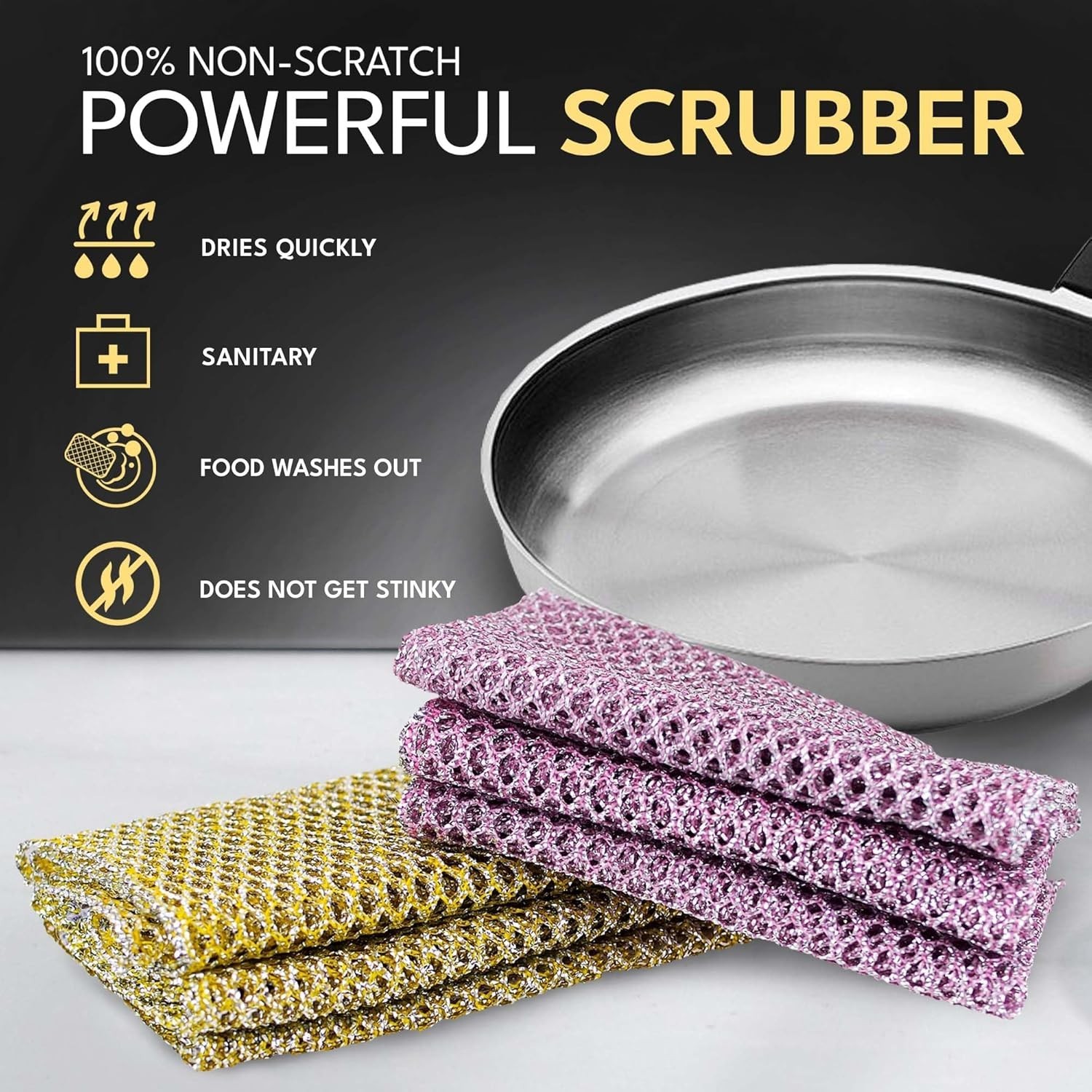 Non-Scratch Dish Scrubbers 6 Pcs — Outlasts 7+ Sponges, Stays Odor-Free | Rep…