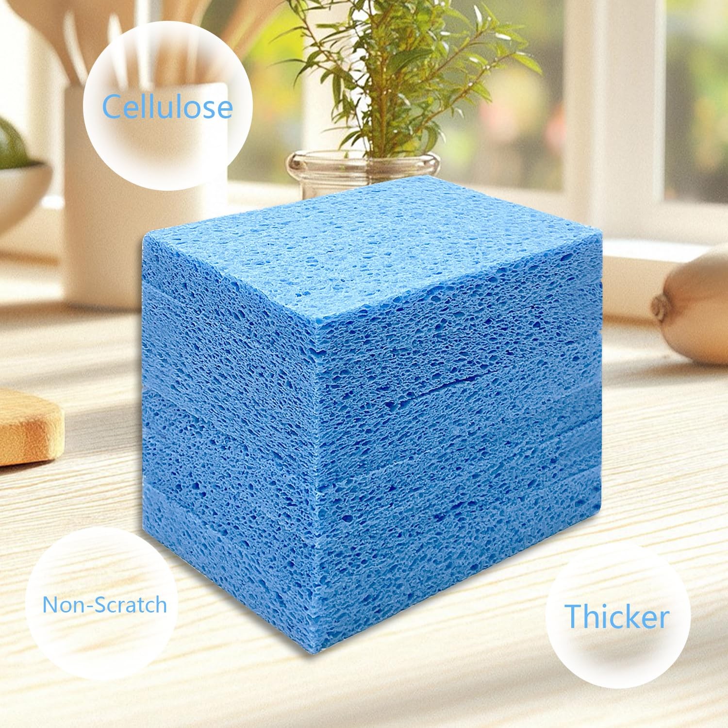 Cellulose Sponges, Large Size 4″ x 6″ x 1″ – Heavy Duty Scrub Kitchen Sponge,…