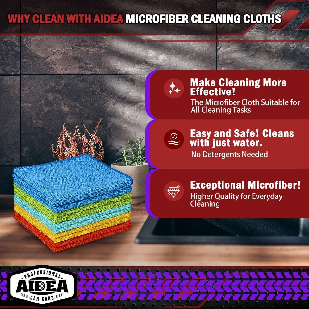 AIDEA Microfiber Cleaning Cloth 10PK, Micro Fiber Cloth for Cleaning Cars, Premi
