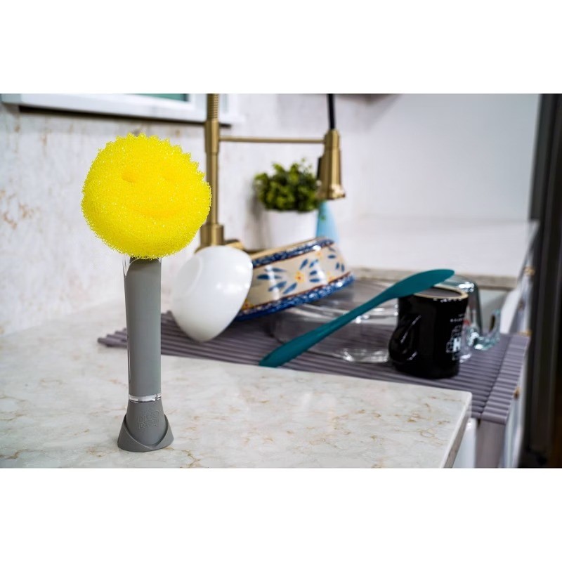 Dish Daddy Converter Plate Dishwand with Sponge: Silver, 3.75″ Depth, 13.06″
