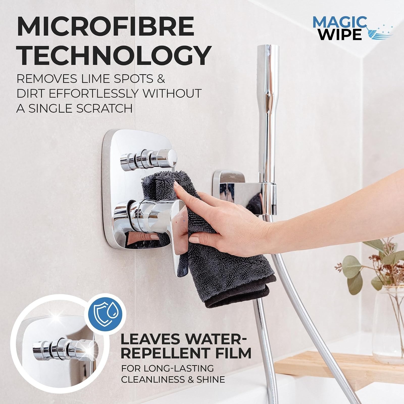 Magicwipe Bathroom Drying Cloth XL – Microfiber, Streak-Free, 2 Pack