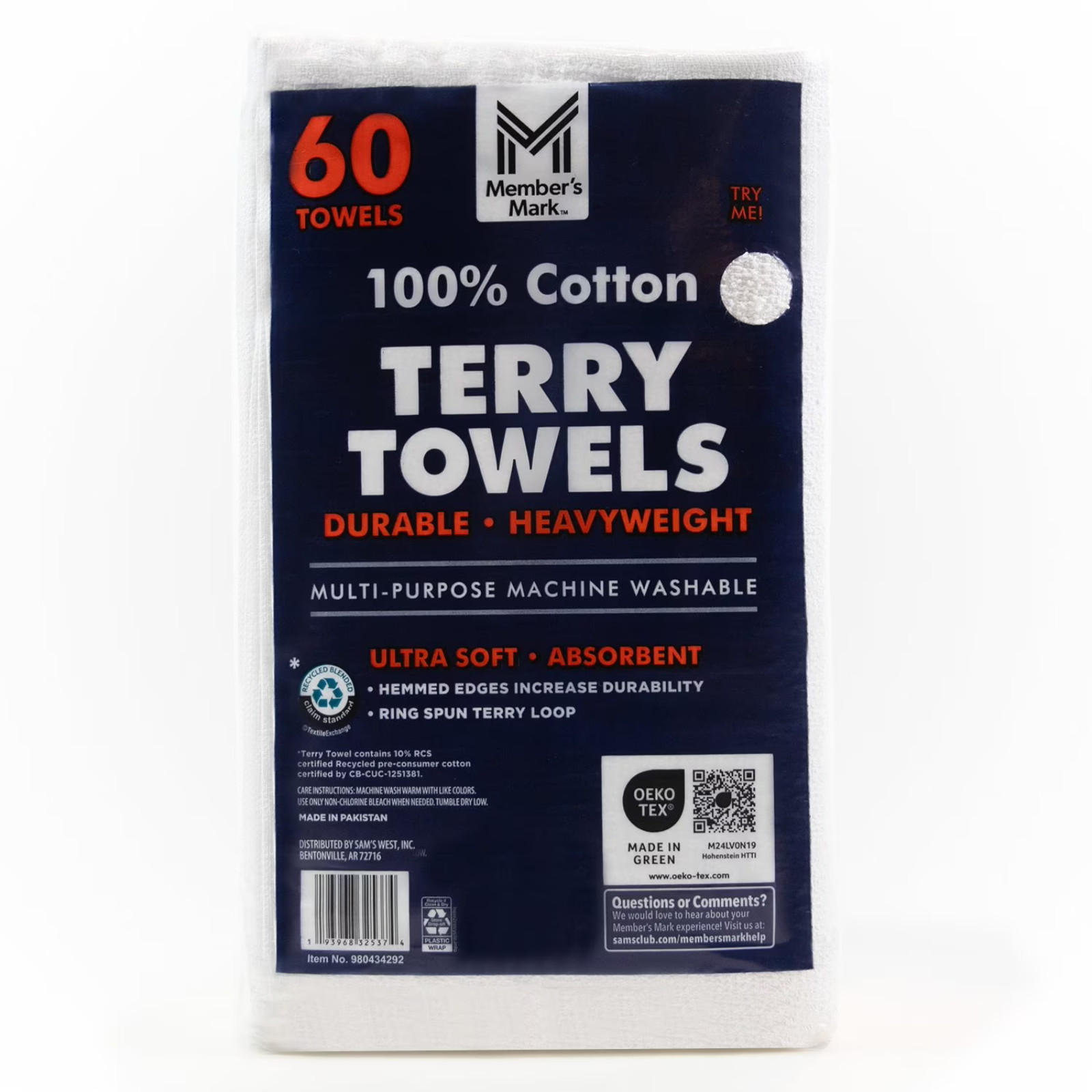 Member’s Mark 60 Pack 100% Cotton Terry Towels White 14×17 Heavyweight