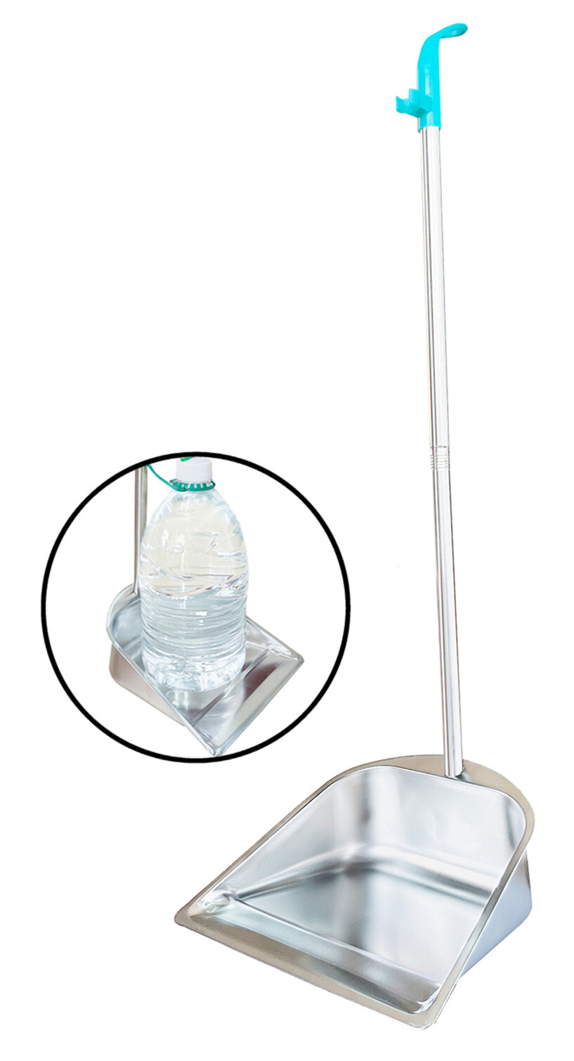 Upright Dust Pan, Large Stainless Steel Heavy Duty Dustpan 33.5in Long Handle