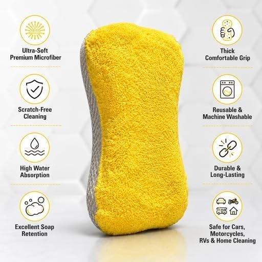 Reusable Microfiber Cleaning Household Wash Sponge 3 Pack with Measuring Tape