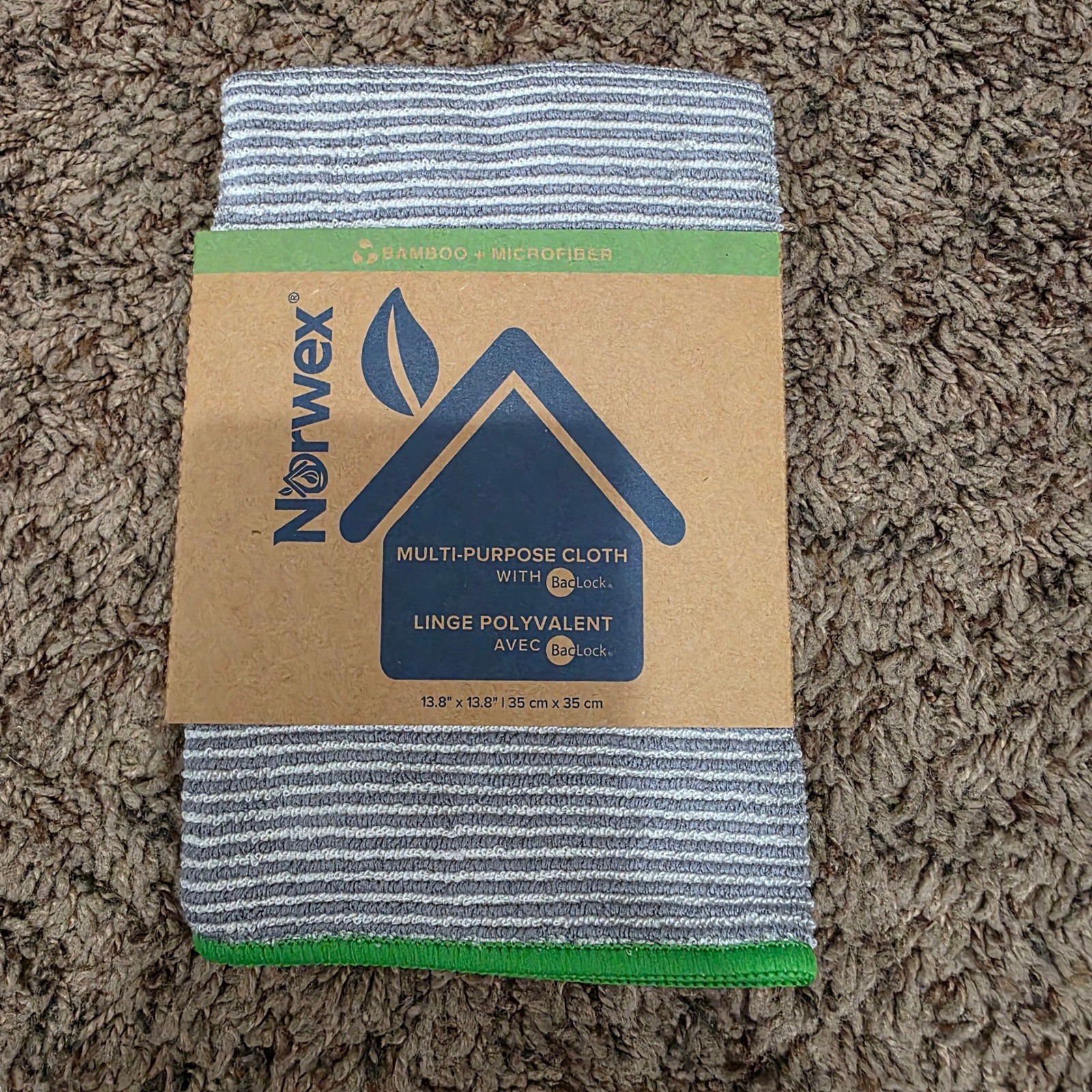 Norwex Multi-Purpose Cloth Bamboo Microfiber BacLock Striped Grey Green New