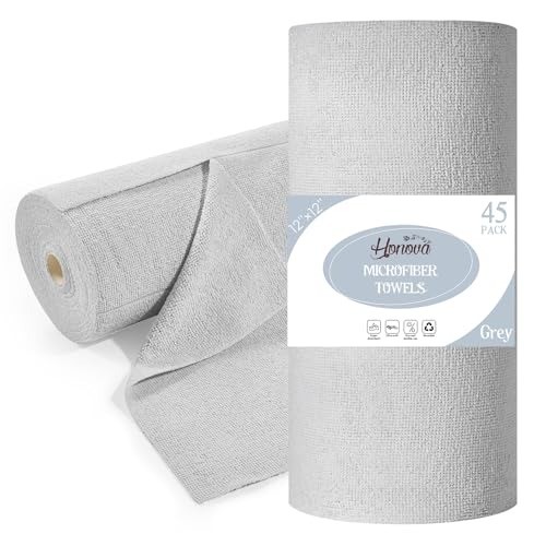 Microfiber Cleaning Cloth Roll 45 Pack, 12 x12″ Washable Paper Towels, Tear Away