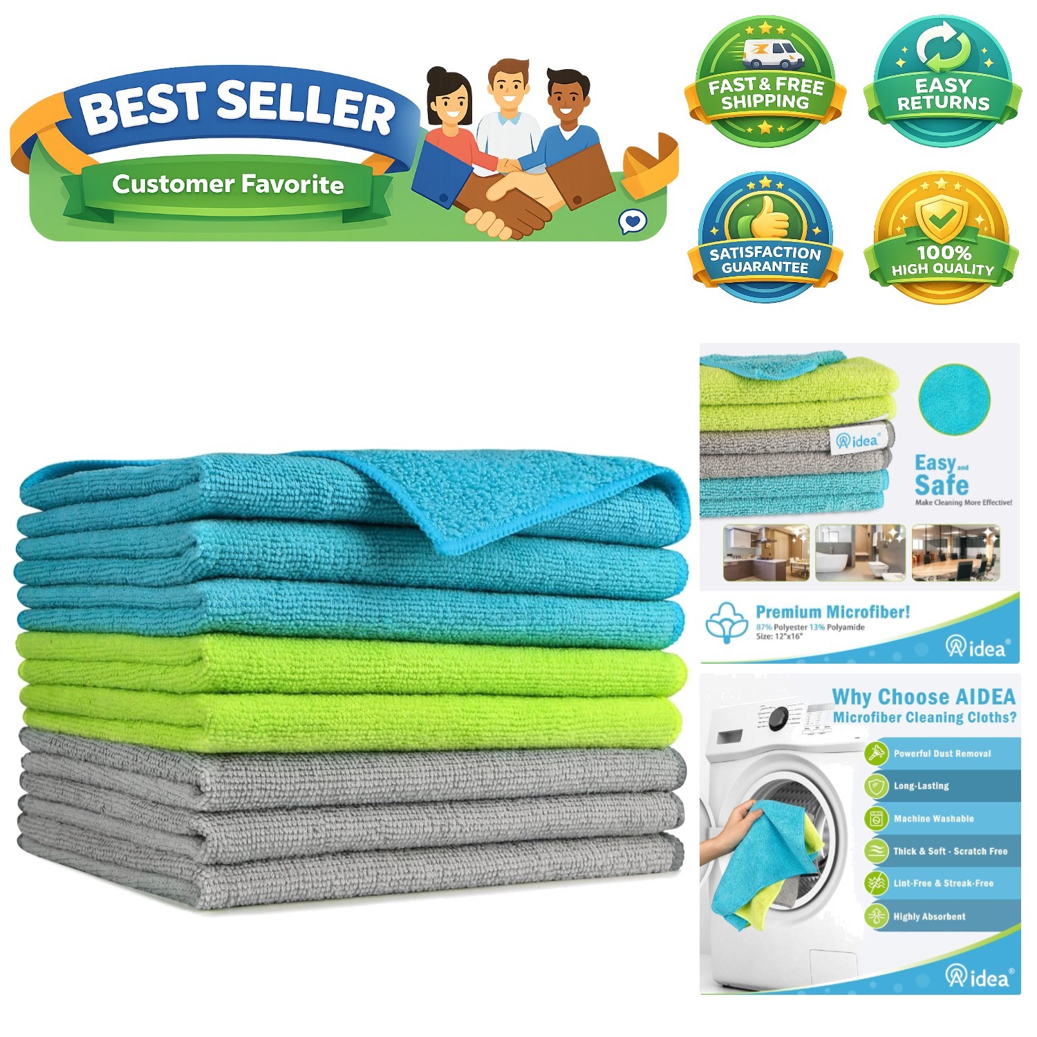 Microfiber Cleaning Cloth-8PK, Soft Microfiber Towels for Cars, Absorbent Cle…