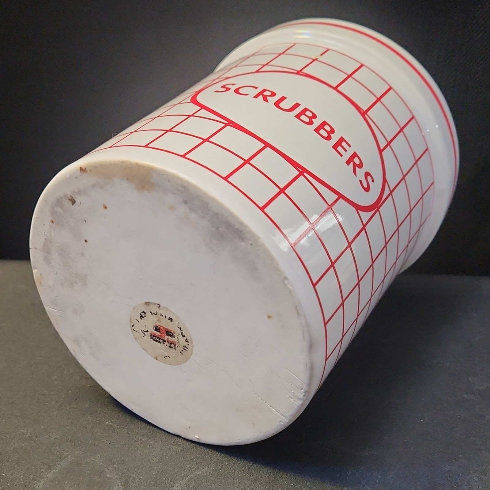 Vintage Country Ceramic Scrub Brush Holder Red and White 5.5″
