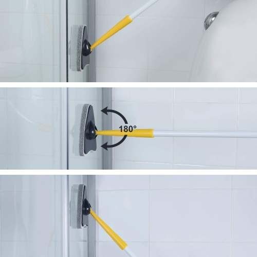 Tub Tile Scrubber Brush 2 in 1 Cleaning Brush Pole Stiff Bristles Scouring Pads