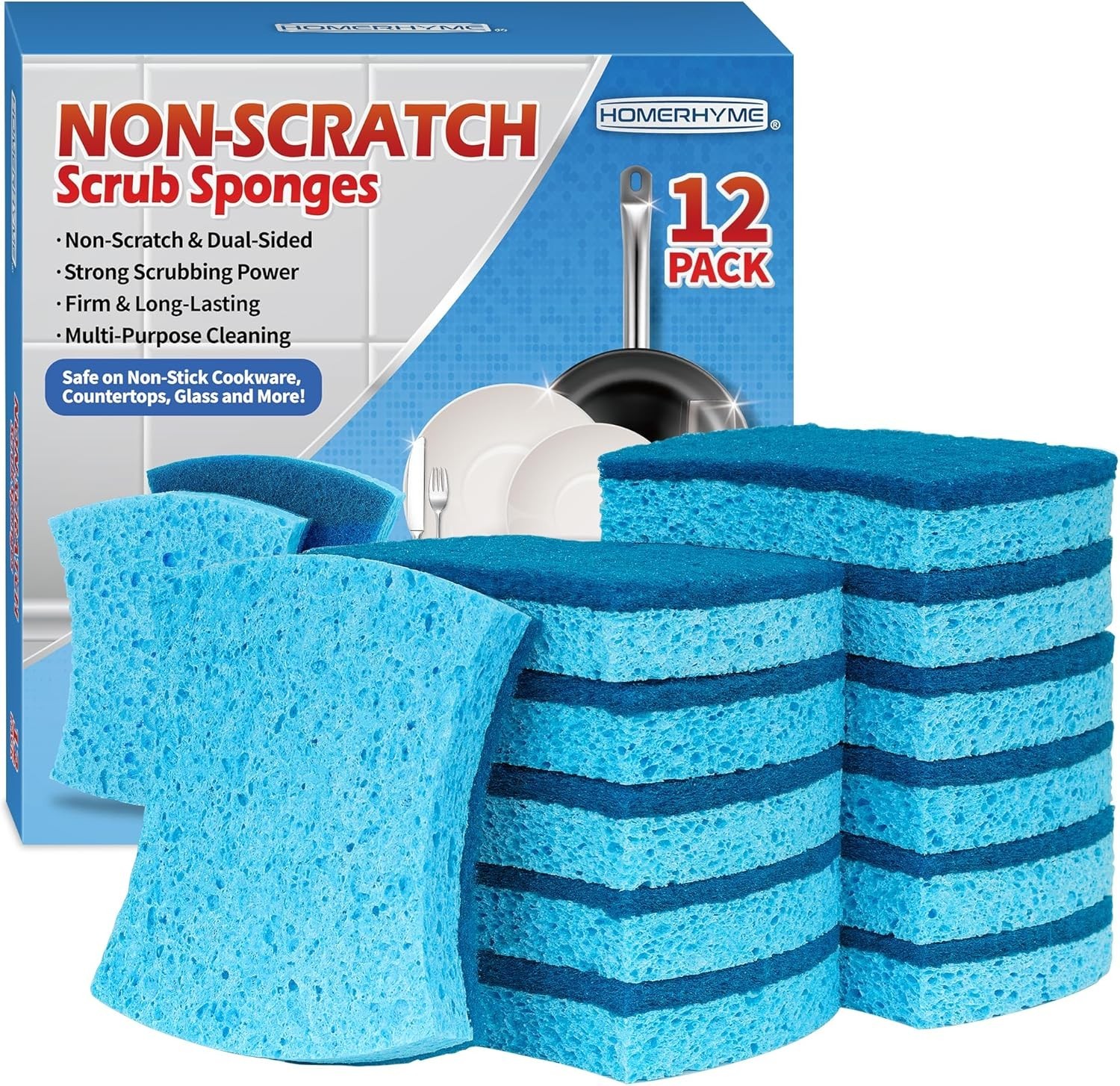 Non-Scratch Cellulose Scrub Sponges 12 Pack, Sponges Kitchen with Double-Side…