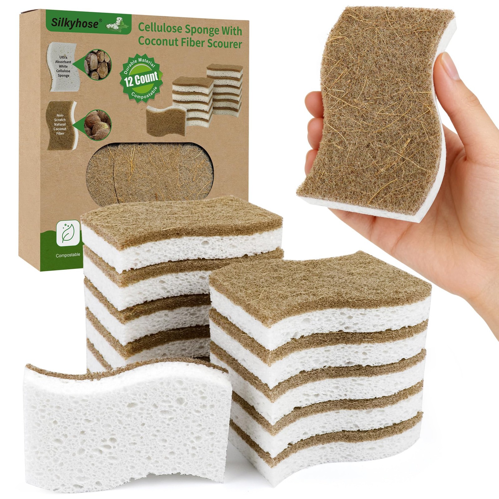 Natural Kitchen Sponges, Biodegradable & Compostable | NonScratch Cellulose C…