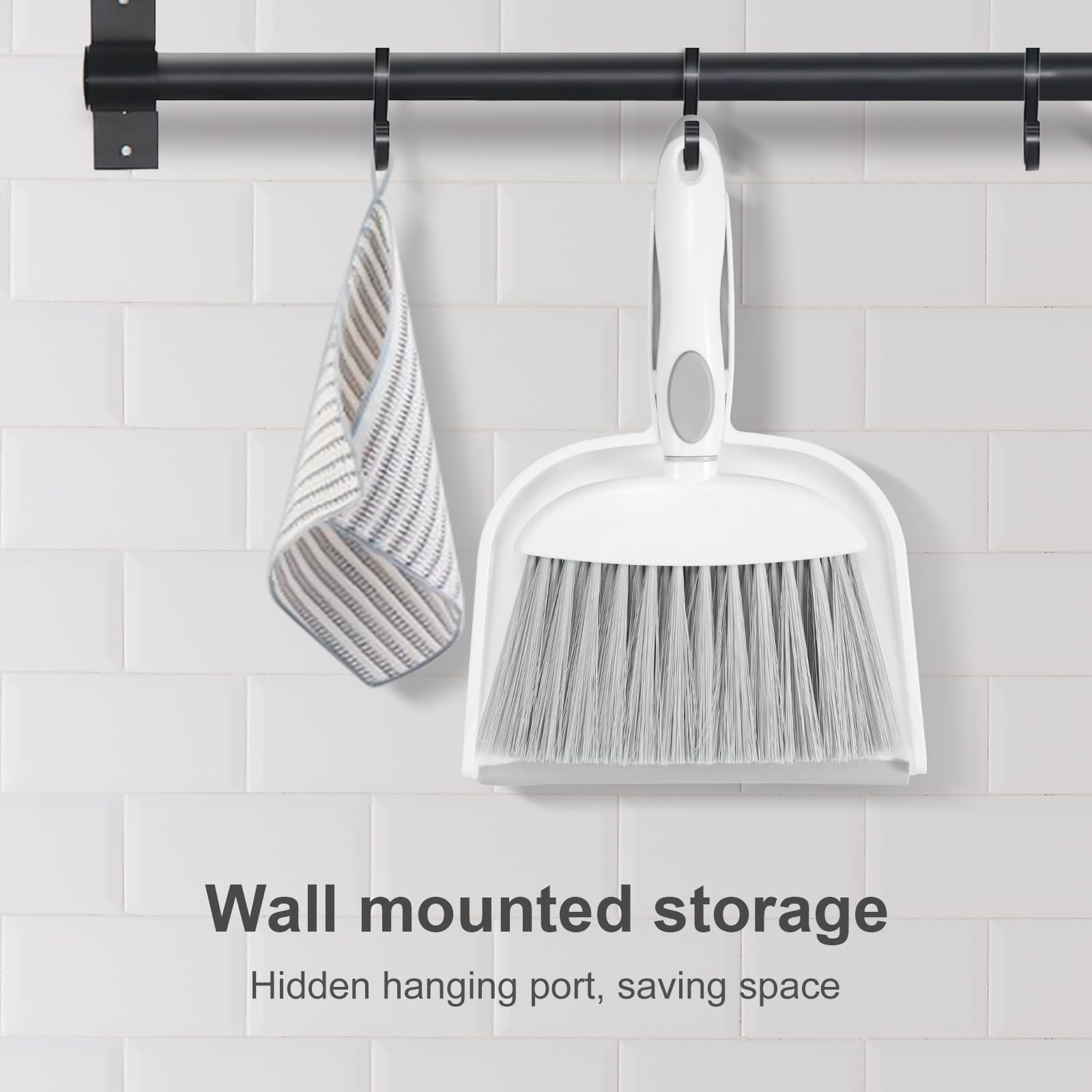 NACENA Small Dust Pan and Brush Set, Mini Broom 1-Pack, Grey White