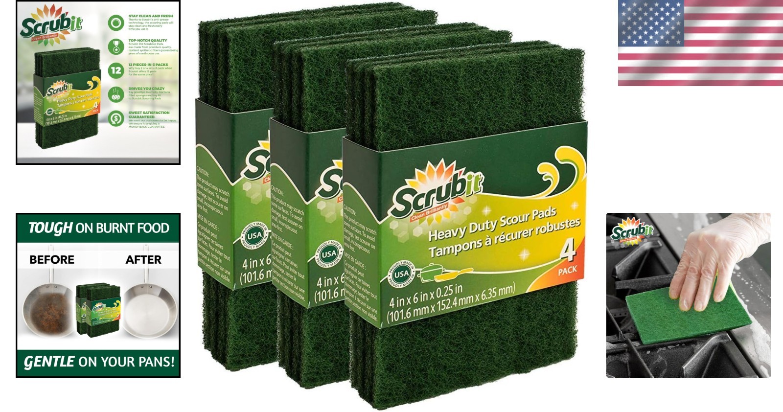 12 Pack Green Scouring Pads – Heavy Duty Non-Scratch Cleaning Solution