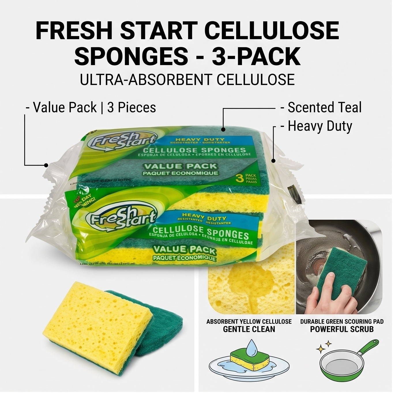 3 Pcs Kitchen Dish Washing Sponges Non-Scratch Cleaning Scrubber Pads