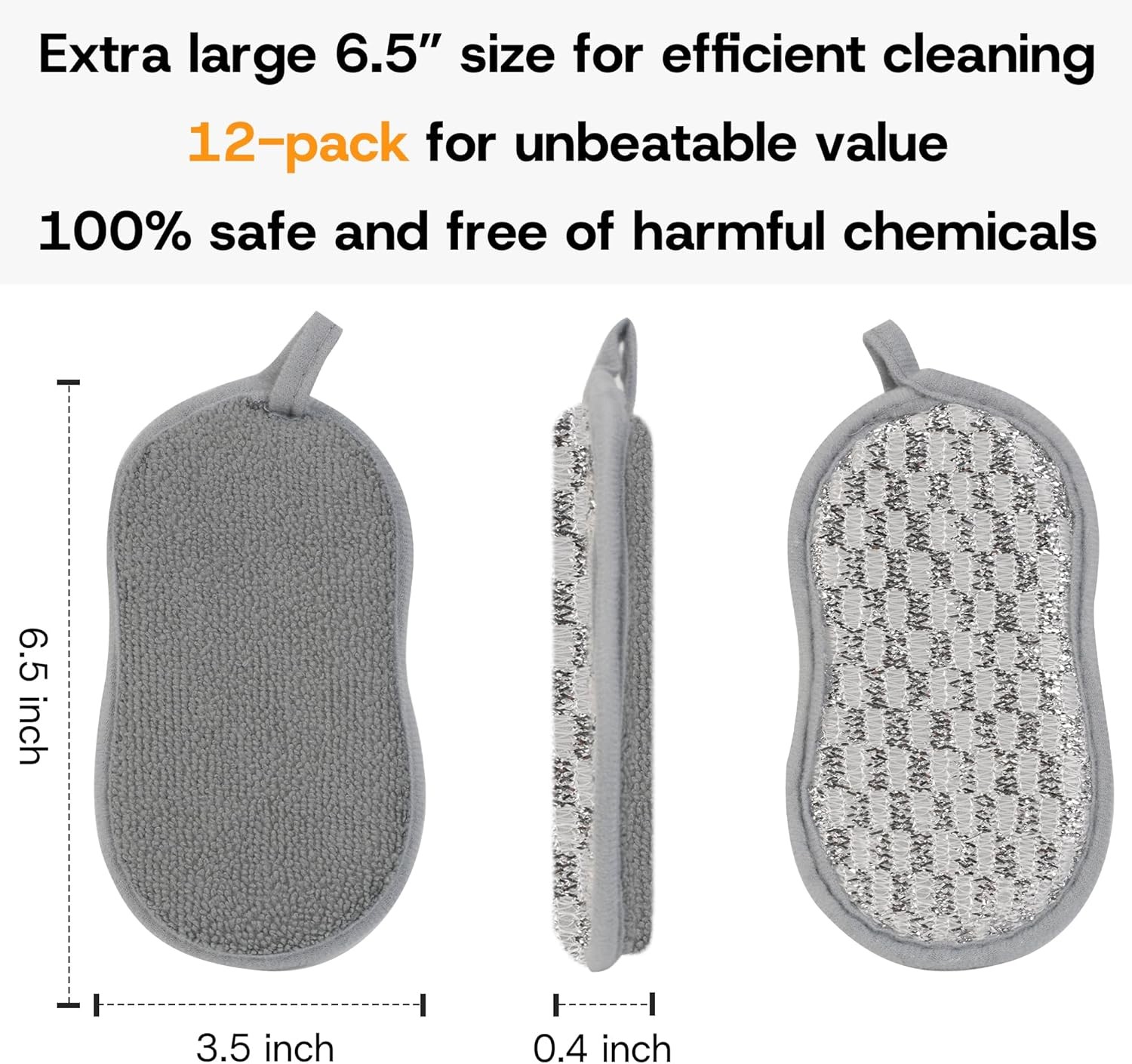Multi-Purpose Scrub Kitchen Sponges – 12 Pack Dish Sponge Dual-Sided Non-Scratch