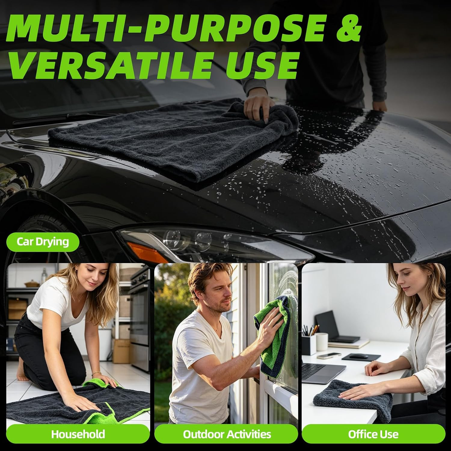 2+1 Pack Car Drying Towels – Microfiber Towels for Cars (36″ X 24″), Ultra-Absor