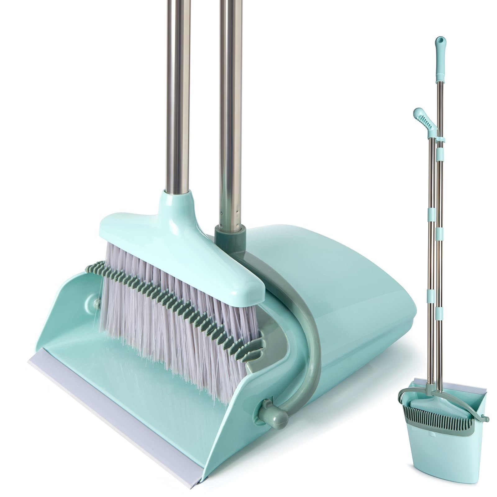 Broom and Dustpan Set with Cleaning Teeth, 55″ Long Handle Indoor Sweeping Co…