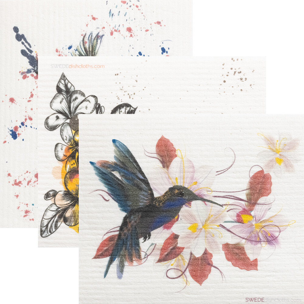 Swedish Dishcloths Mixed Hummingbirds Set of 3 cloths Eco Friendly Cloths