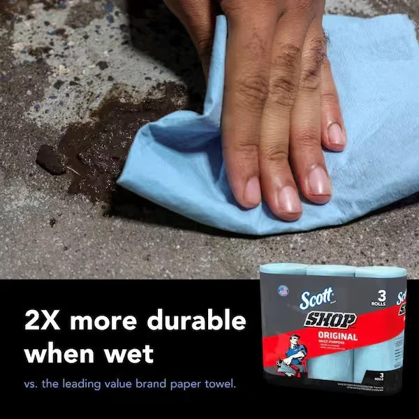 Blue Shop Towel Cleaning Wipes 3-Pack , Bundle of 9 Rolls