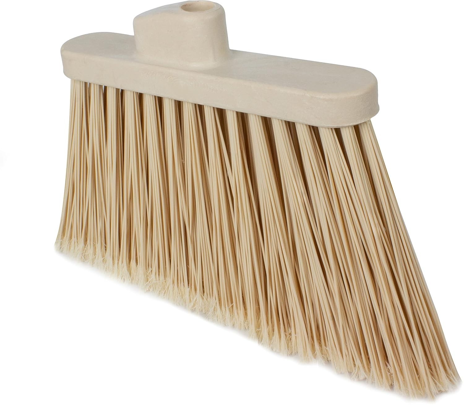 Angled 12-Inch Plastic Broom Head with Flagged Bristles for Indoor Outdoor Use