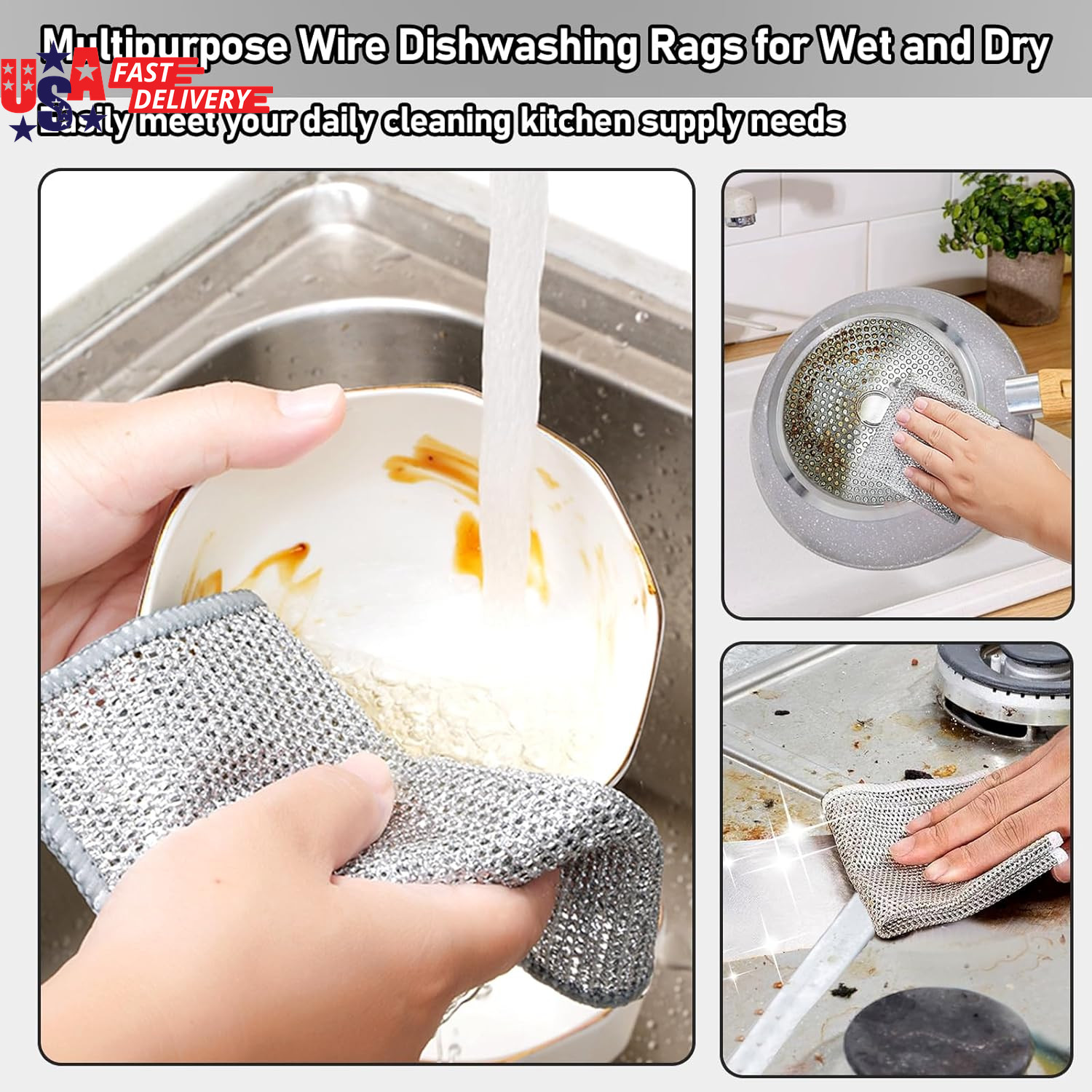 8 Pcs Multipurpose Wire Dishwashing Rags,New Upgrade Non Scratch Wire Dishcloth,