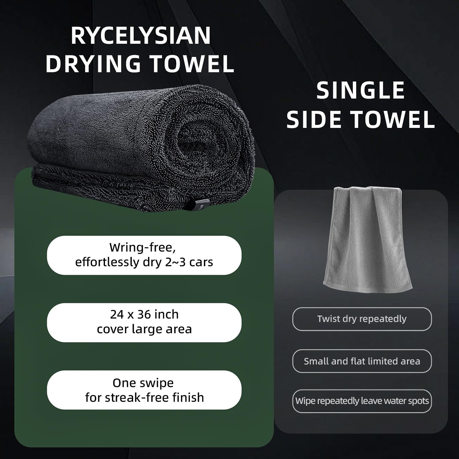 2Pack 24″ x 36″ 11.8″ x 11.8″ TwistedLoop Car Drying Towel 1500GSM Microfiber…