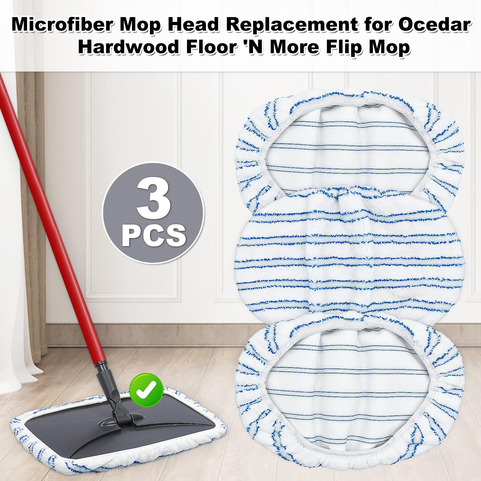Mop Pads Replacement for O-Cedar Hardwood Floor ‘N More Microfiber Mop, 3 Pack M