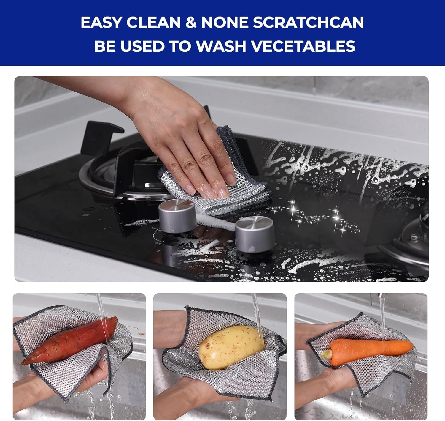 12 PCS 3-Layer Non-Scratch Wire Dishcloths, Reusable Quick-Dry Metal Dishwashing