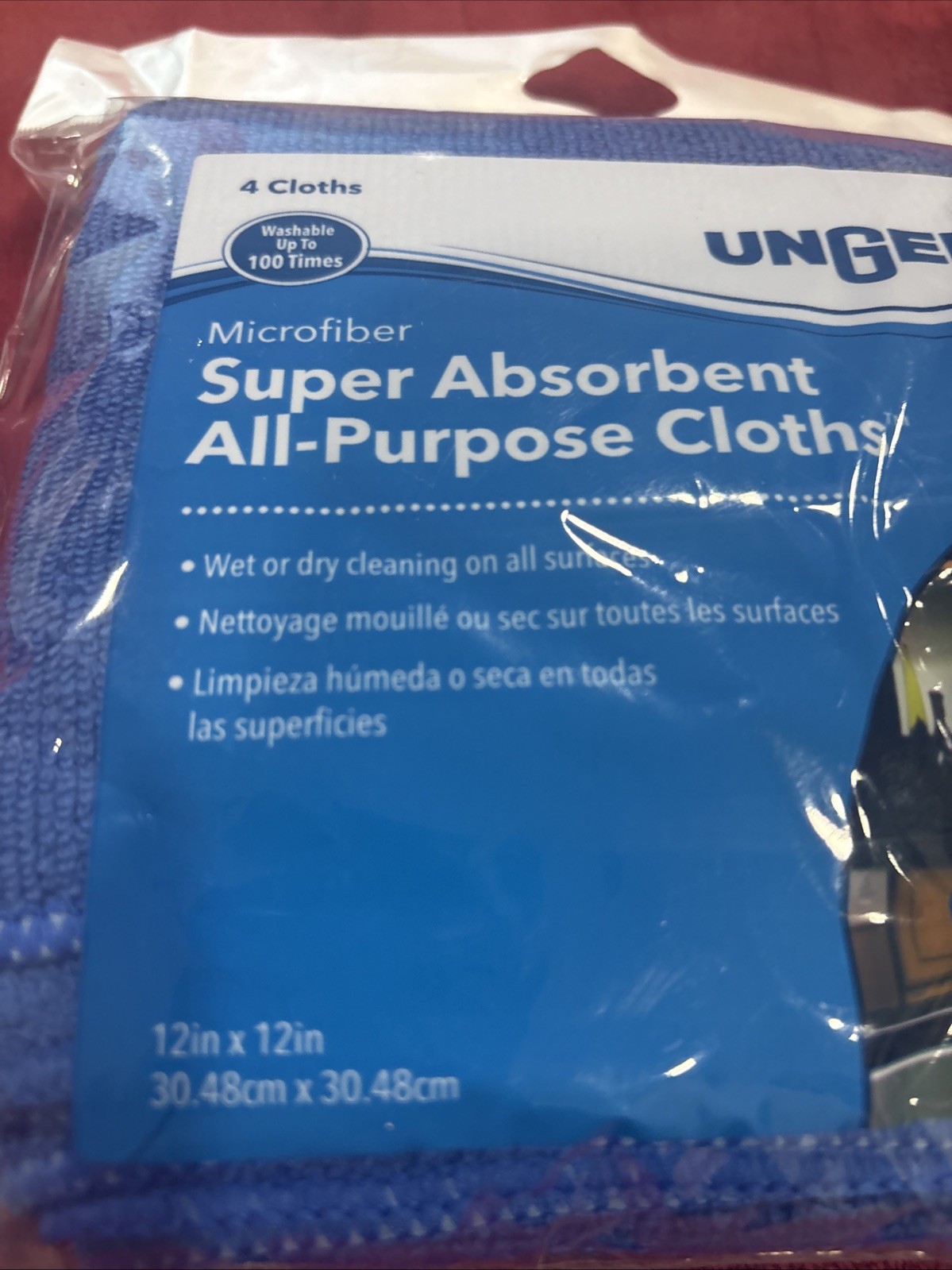 Unger All-Purpose Microfiber Cloths, 12″ x 12″ (4 Pack)