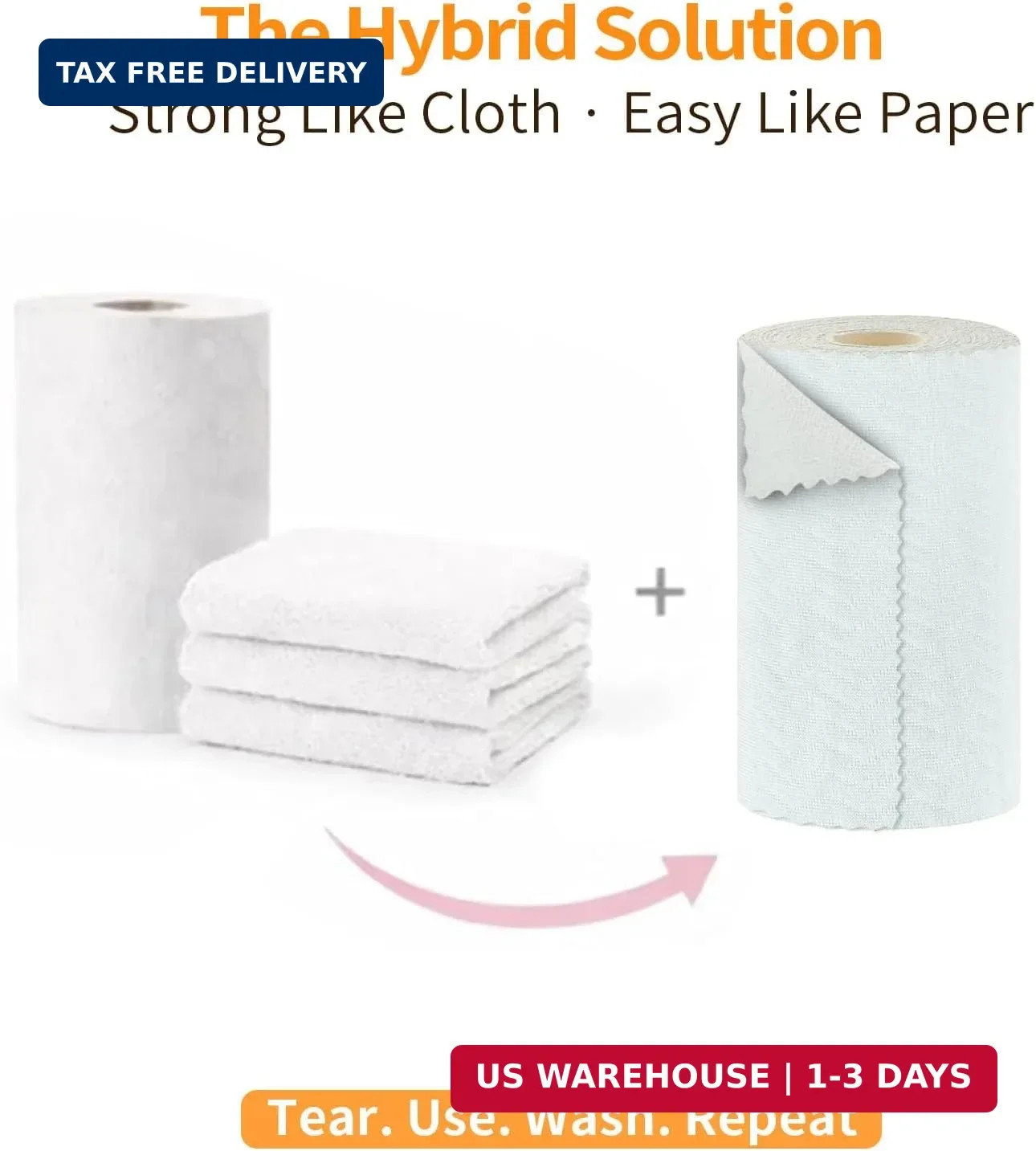 Microfiber Cleaning Cloth Roll, 50 Tear-Away Sheets, Reusable & Washable, Lint-F