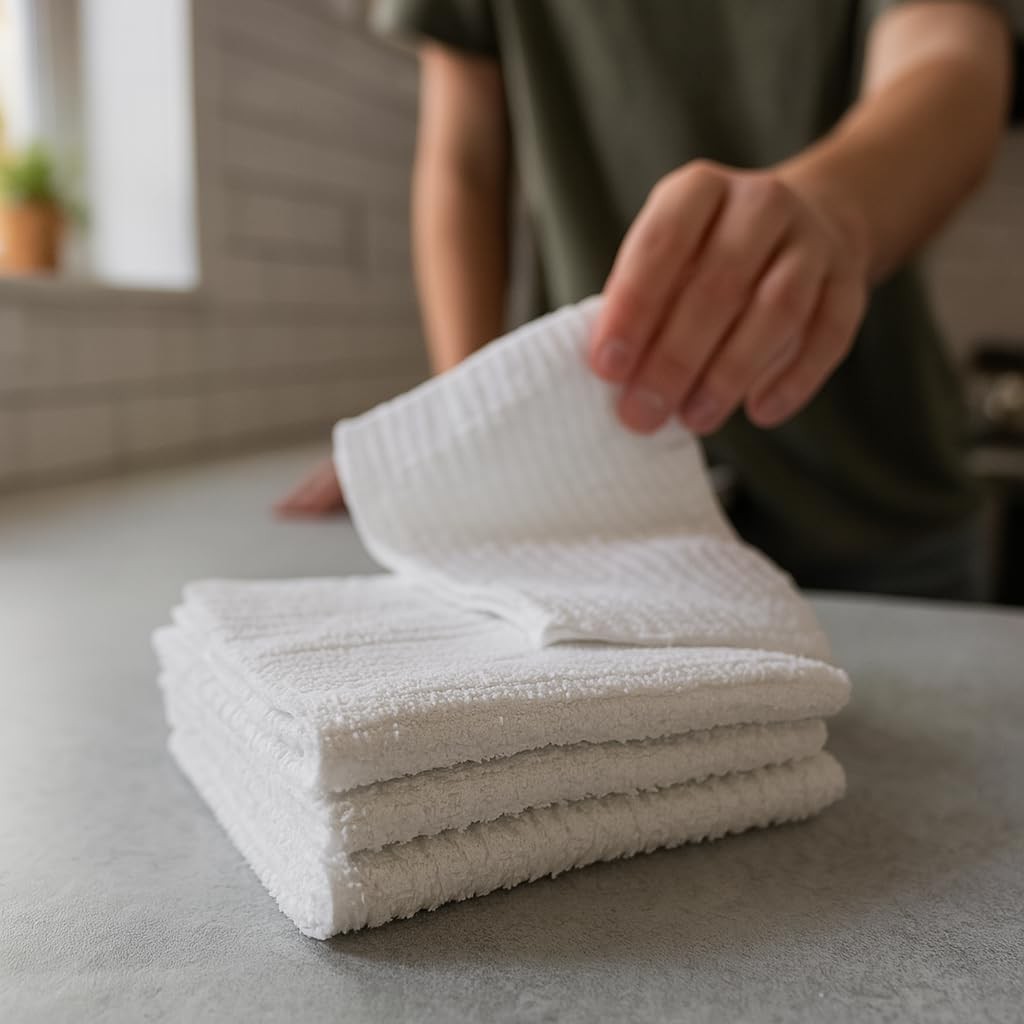 White Terry Cloth Rags (16 Pack) 16″x19″ Inches Ribbed – Lint Dish Cloth Mult…