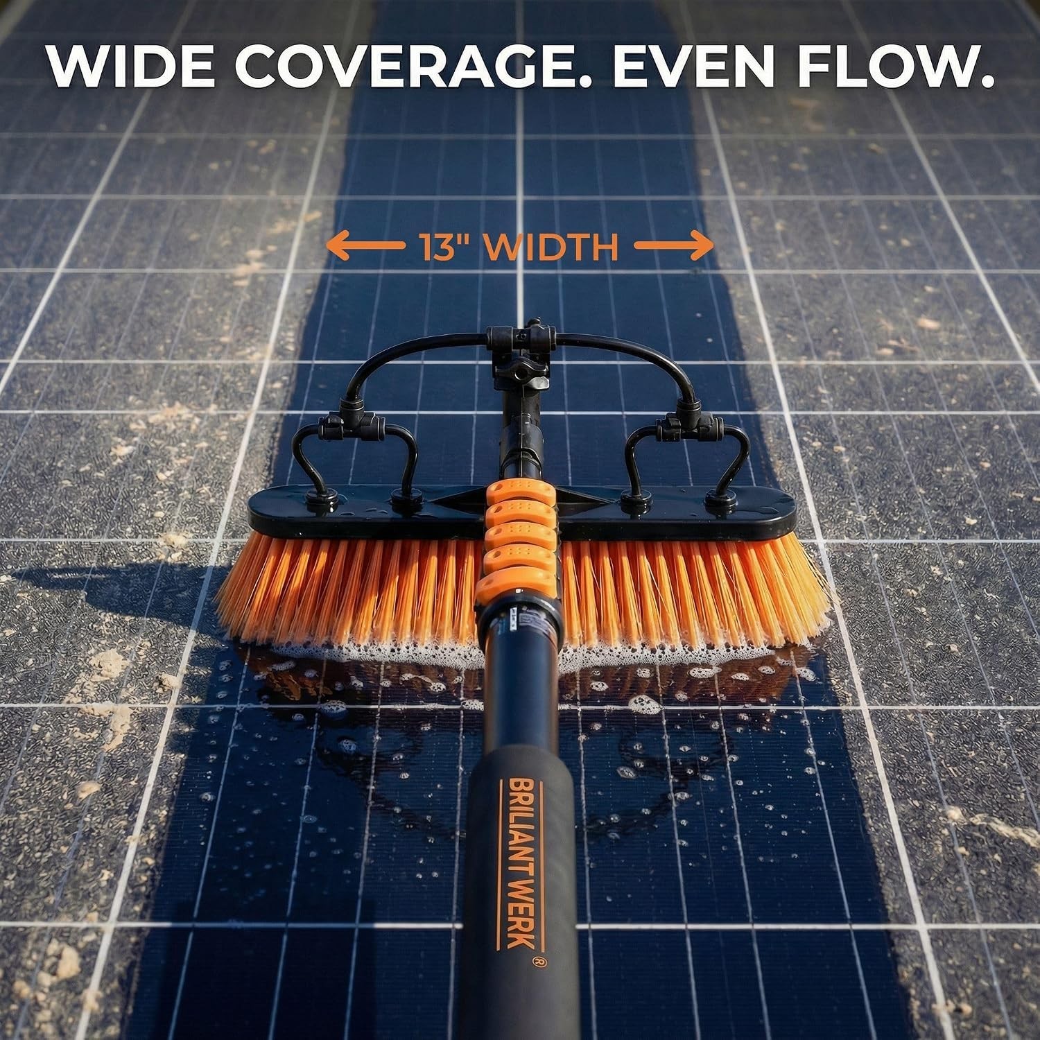 Solar Panel Cleaning Brush with 20 ft Extension Pole – Water Fed Pole Brush with