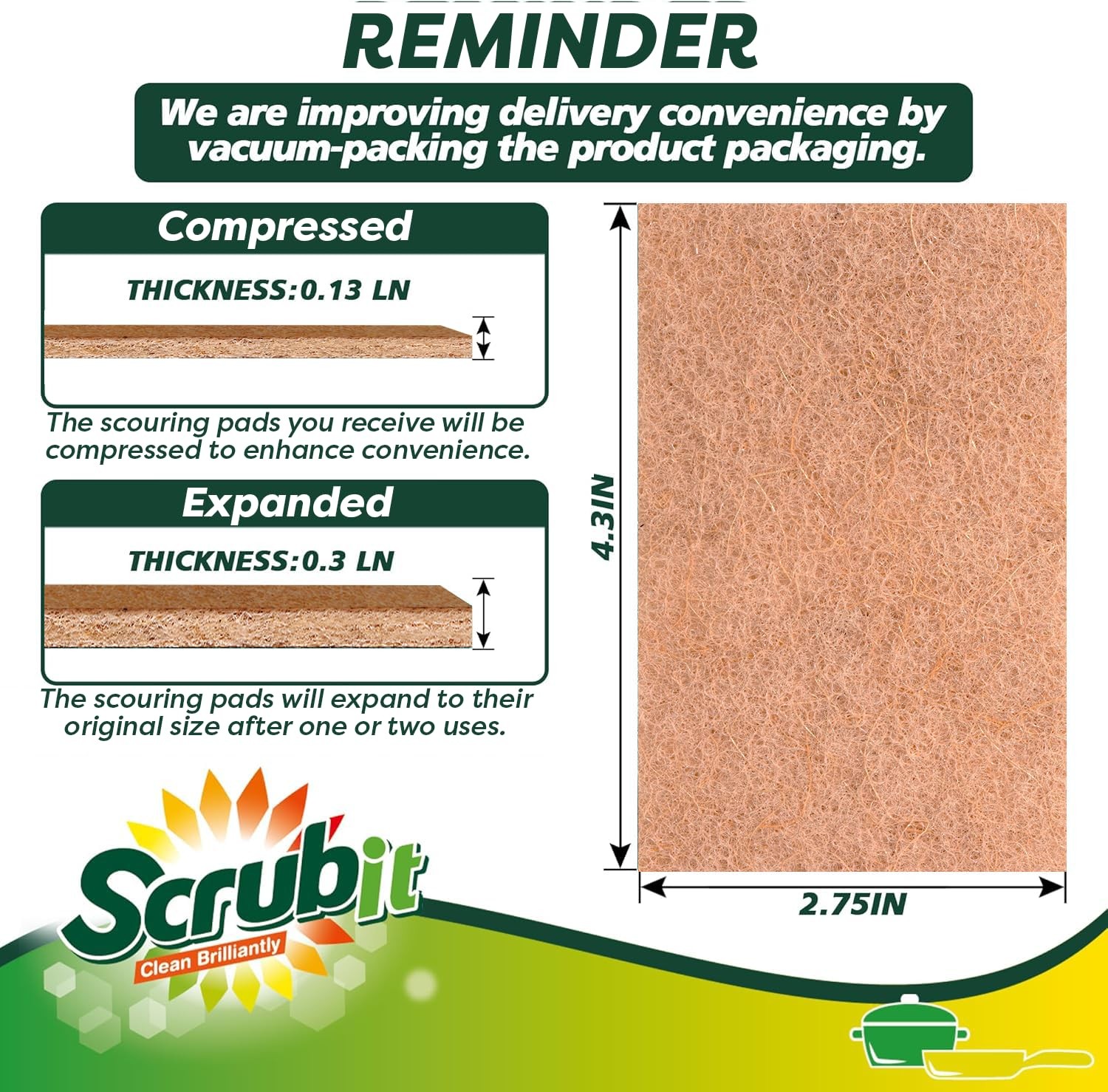 50 PCS Natural Scouring Pads Heavy Duty Dish Scrubbing Sisal Sponge Brown