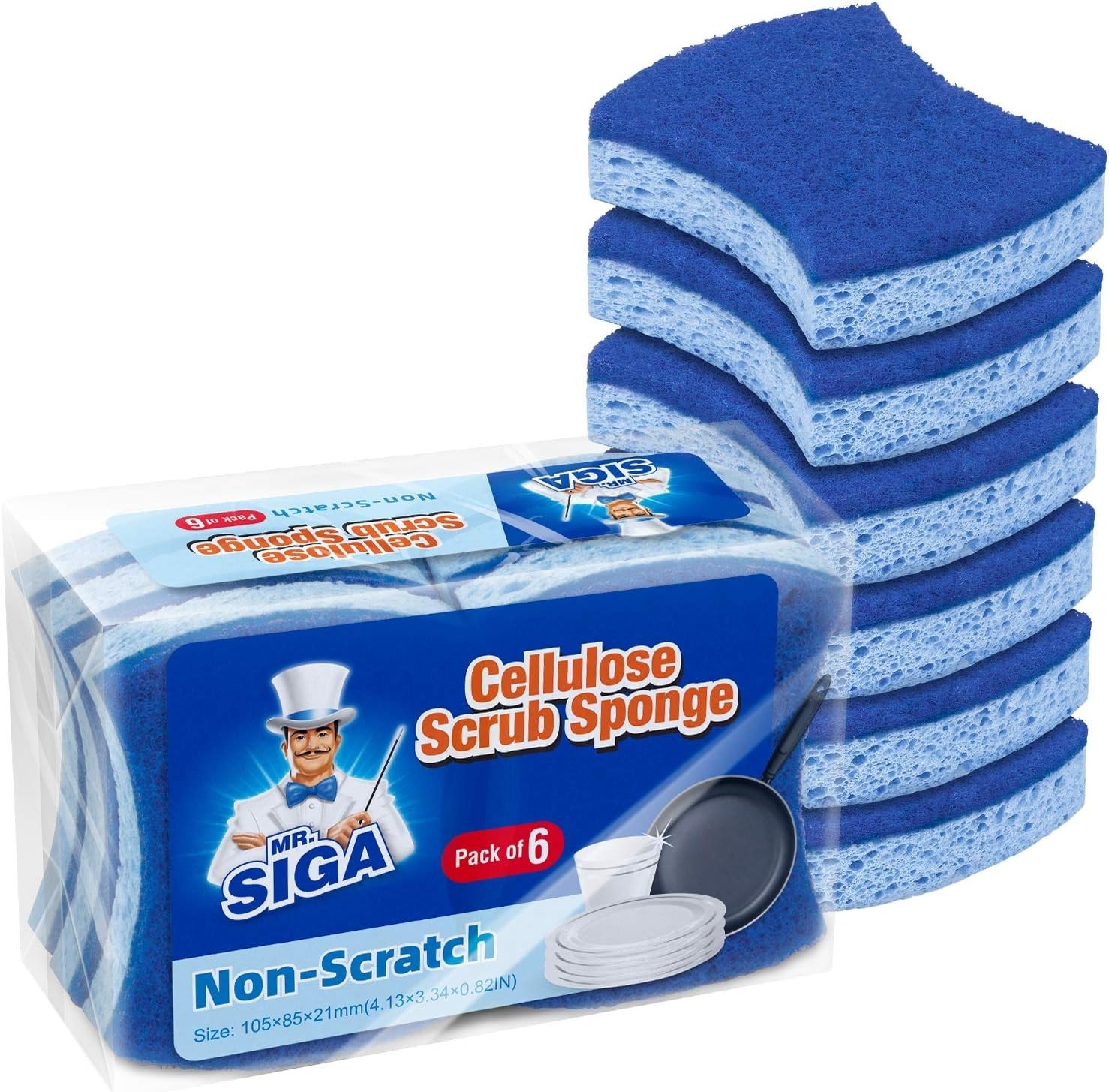 Non-Scratch Cellulose Scrub Sponge, Dual-Sided Dishwashing Sponge for Kitchen…