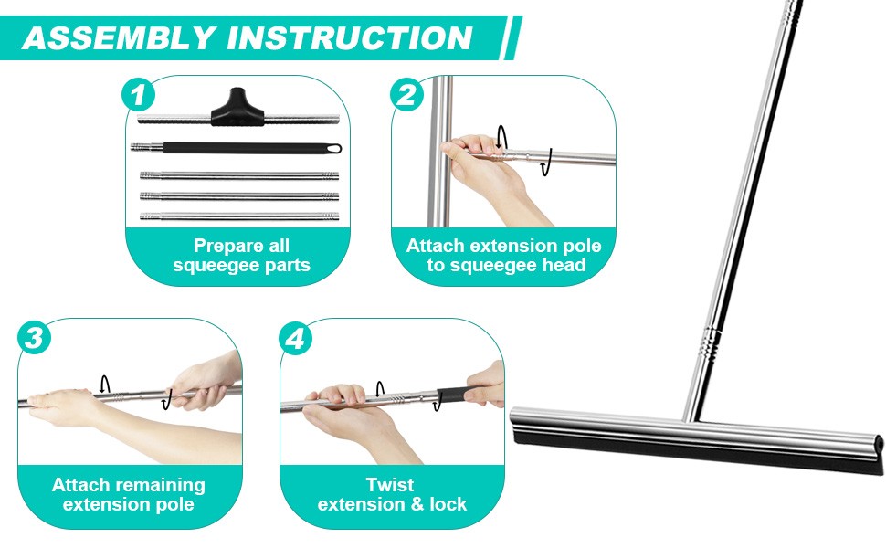 Floor Squeegee Scrubber 59inch Long Stainless Steel Handle with 15inch Wide