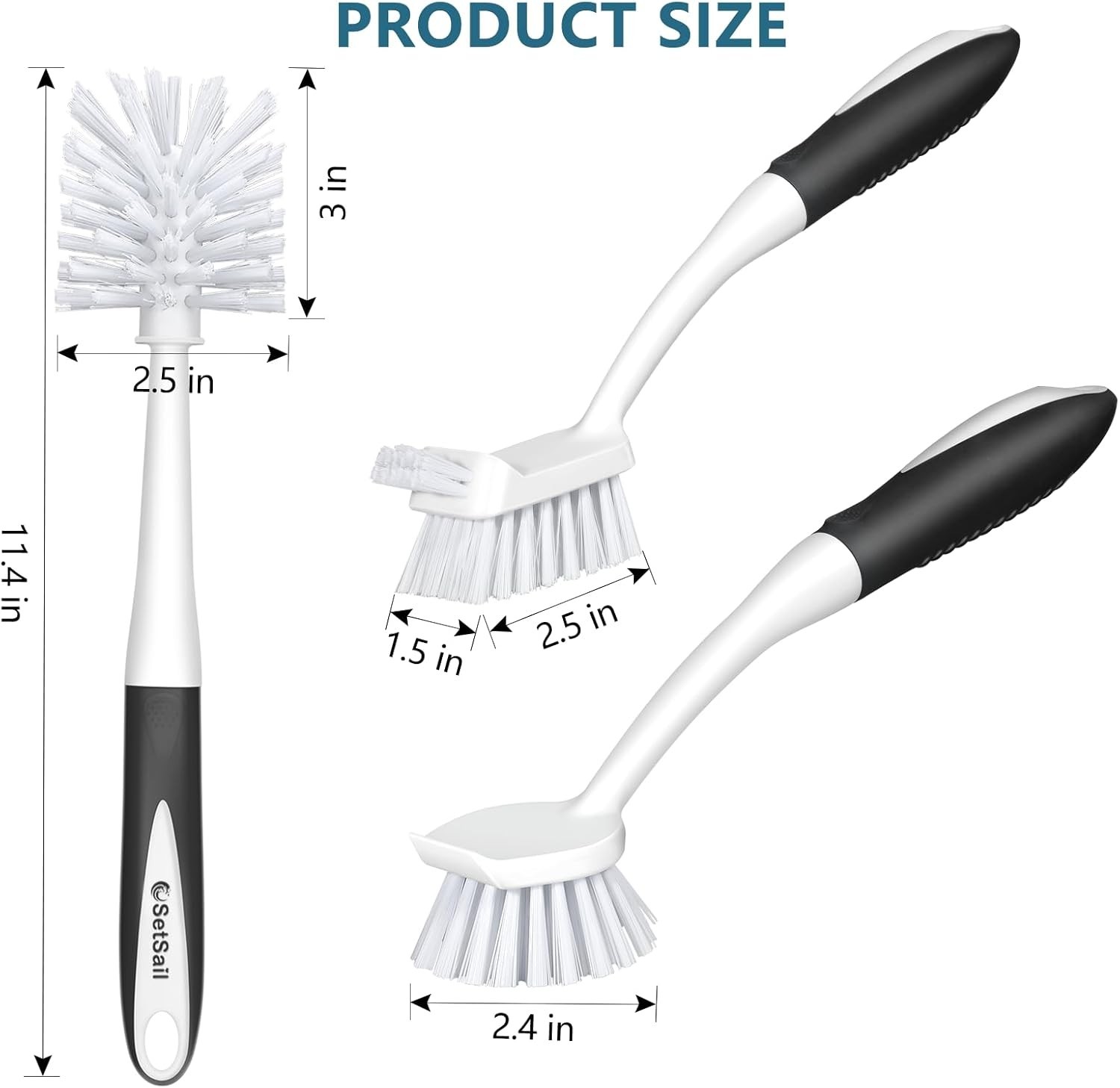Dish Brush Set of 3 with Bottle Brush, Dish Scrub Brush with Long Handle Deep…