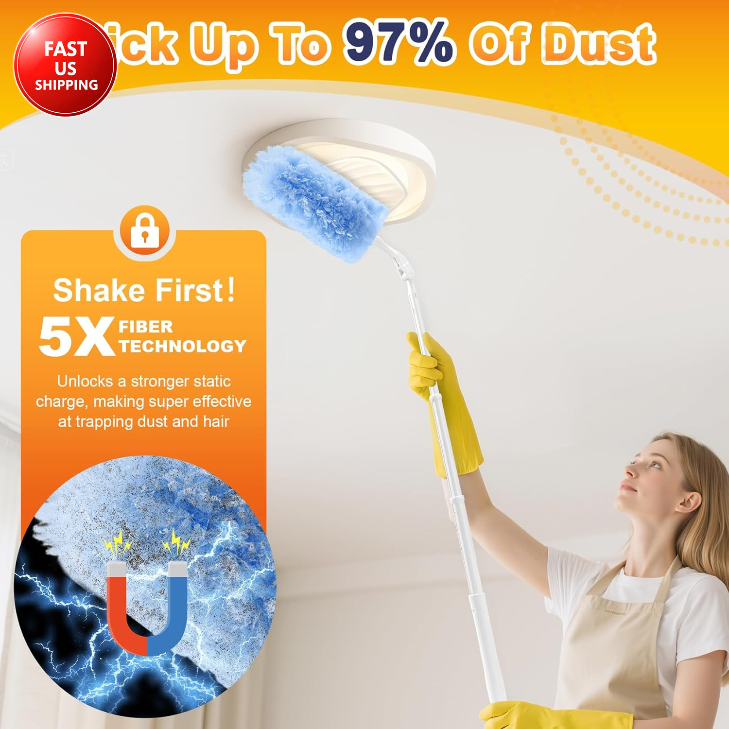 60-Pack Heavy Duty Duster Refills Compatible with Swiffer, 3FT Extendable Handle