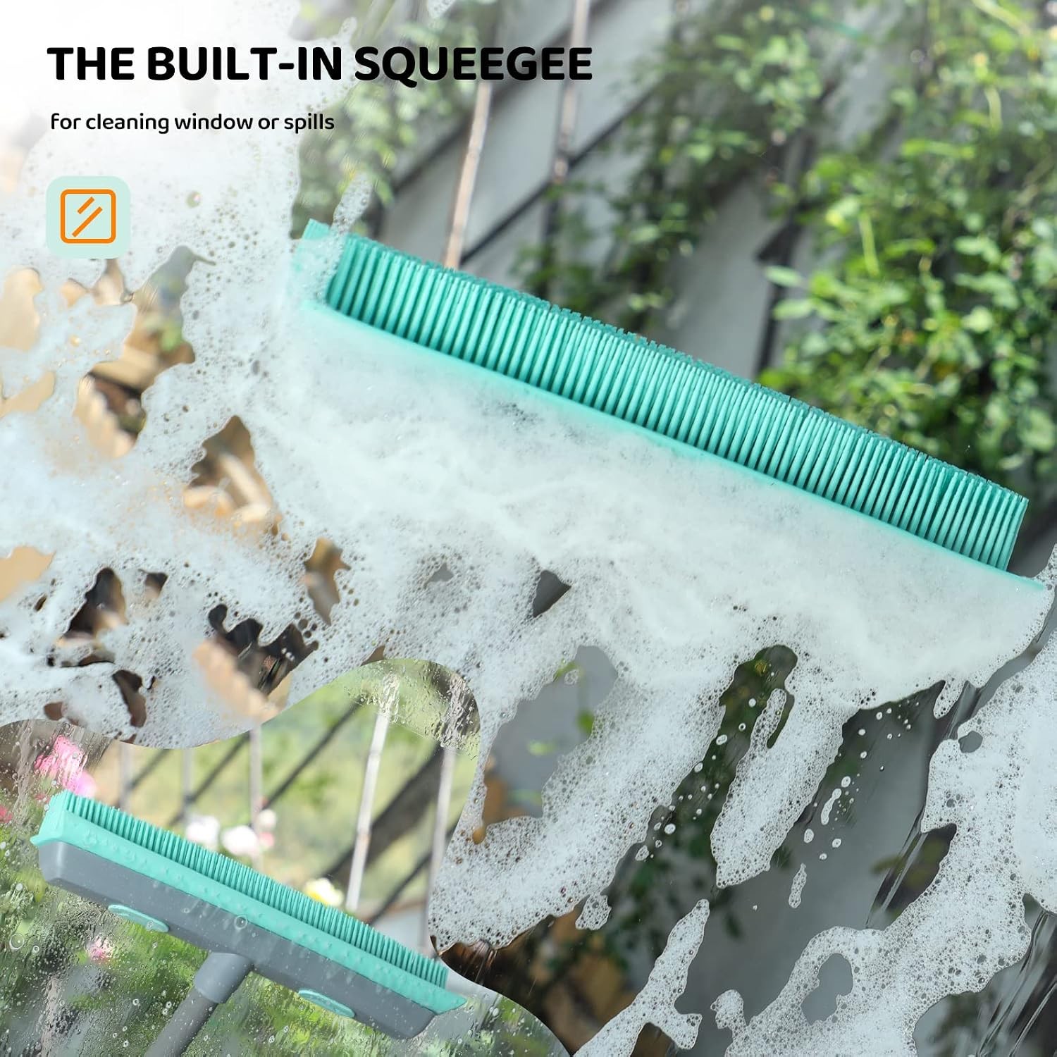 Rubber Broom Carpet Rake for Pet Hair, Fur Remover Broom with Squeegee, Portable