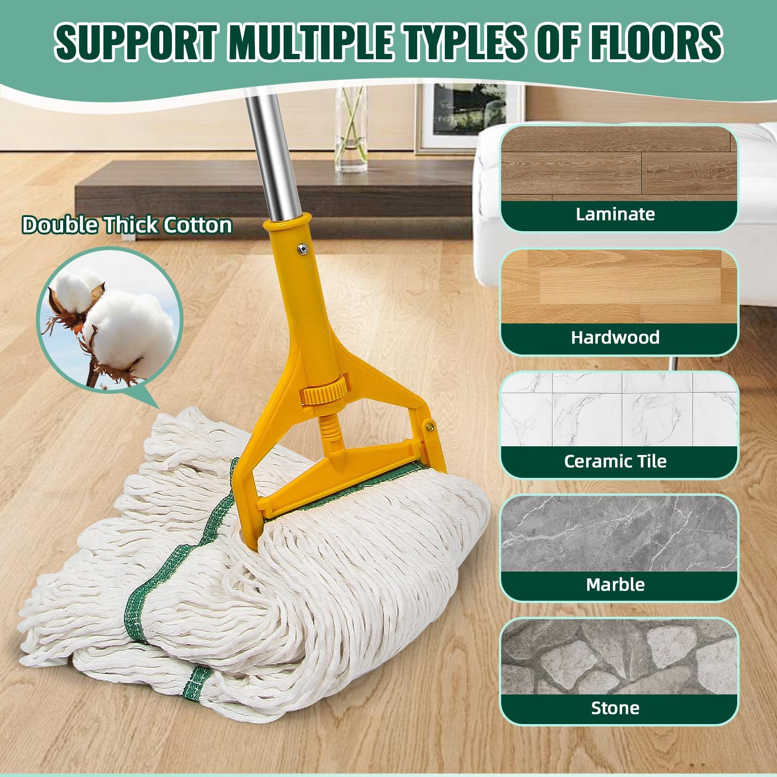 6Pack Mop Head Replacement Lightweight 20oz Heavy Duty Commercial Reusable White