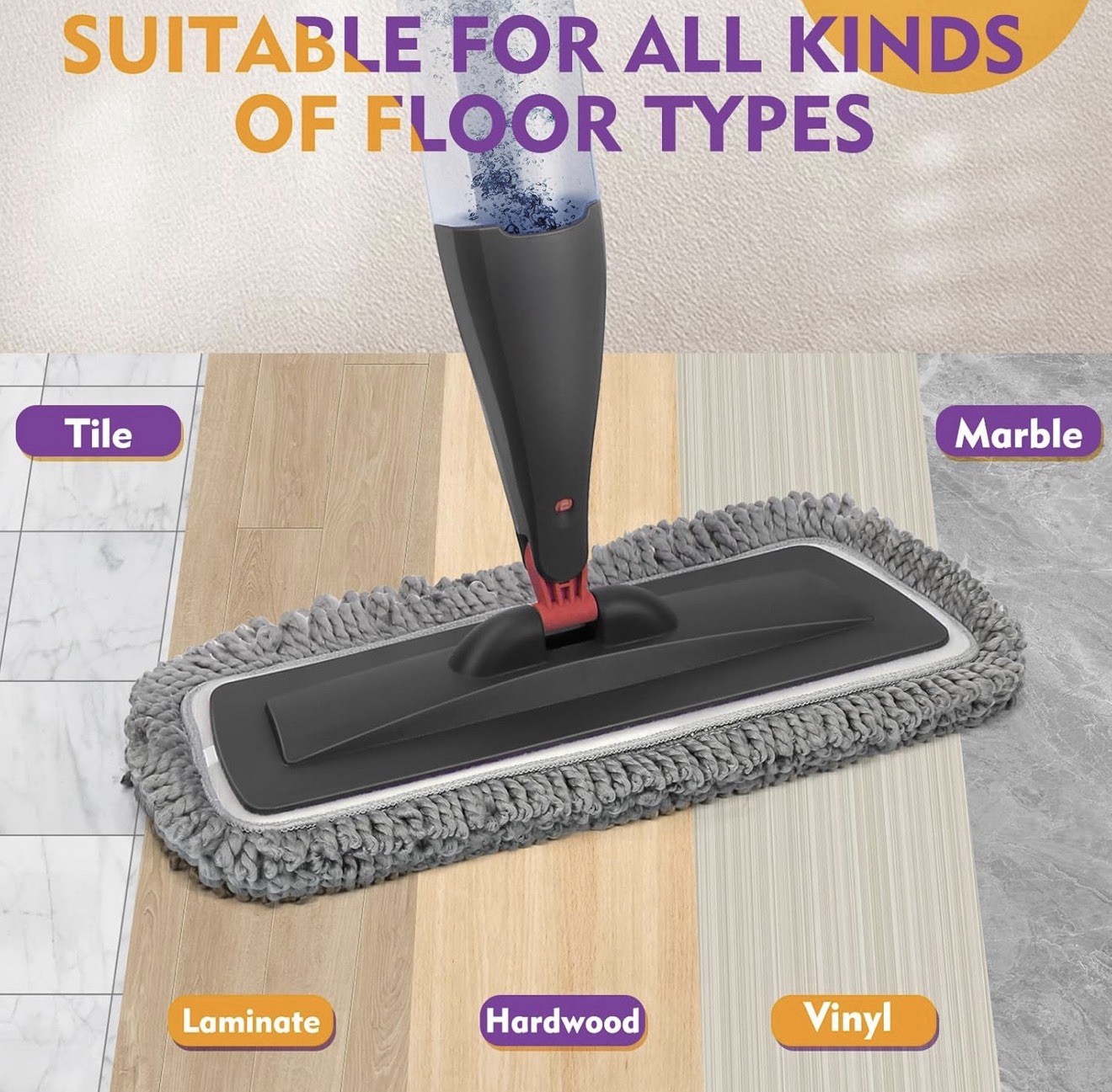 CLDREAM Spray Mop with Washable Pads, 800ml Refillable Bottle for Floor Cleaning