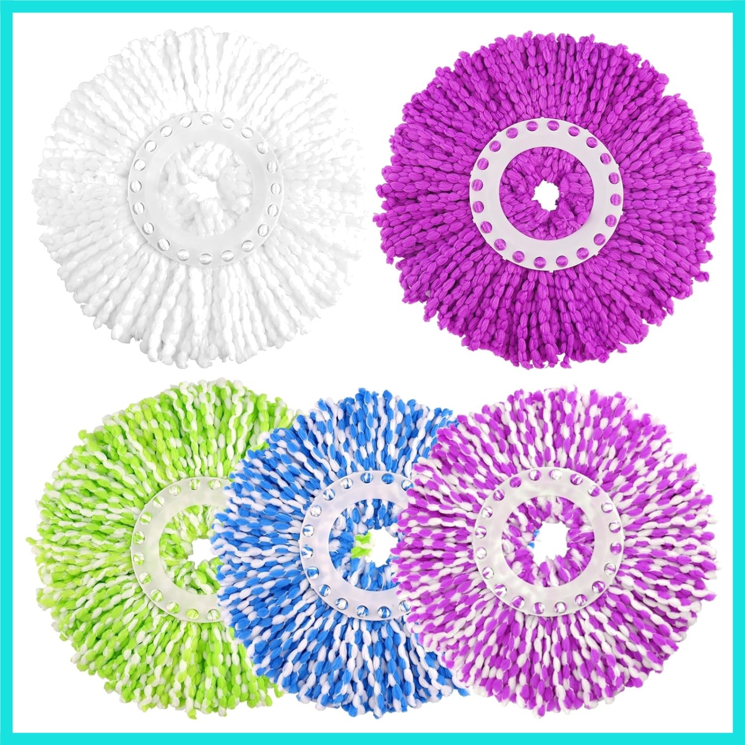 5 Pack Spin Mop Replacement Head for 360° Spin Mop System, Round Shape Standa…