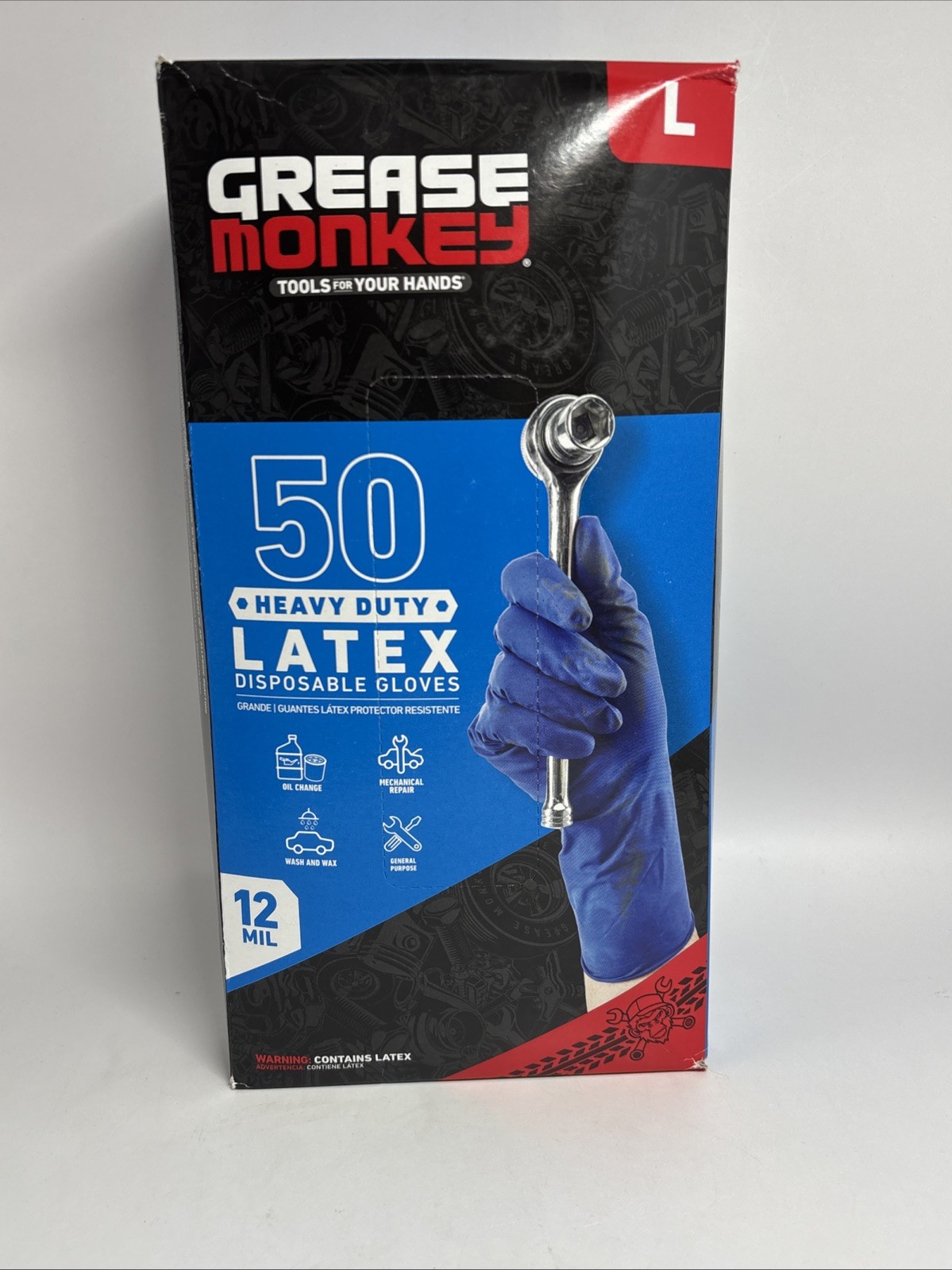 GREASE MONKEY LATEX DISPOSABLE Heavy-Duty GLOVES 50 COUNT SIZE LARGE 12 MIL New!