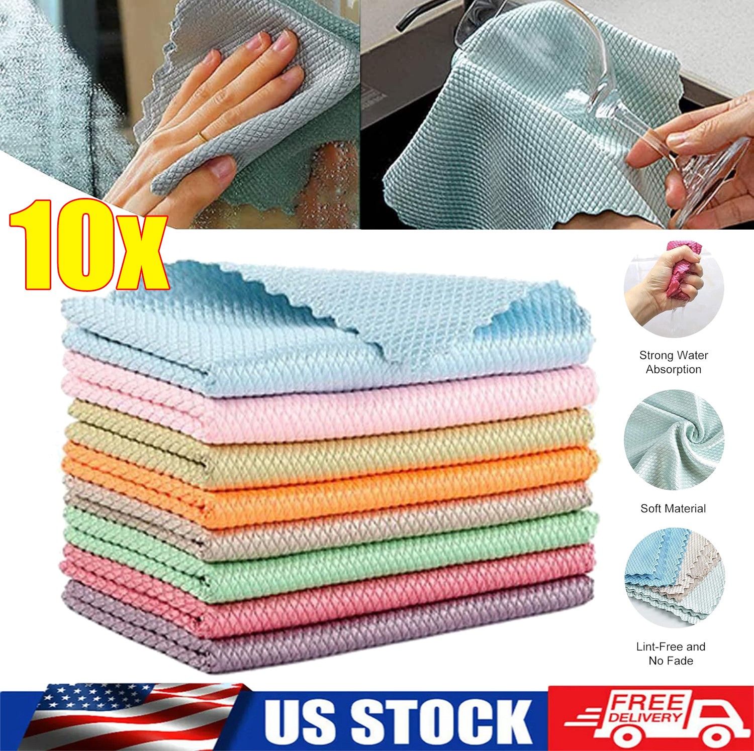 10x Fish Scale Streak Free Magic Glass Window Car Mirror Microfiber Cleaning USA