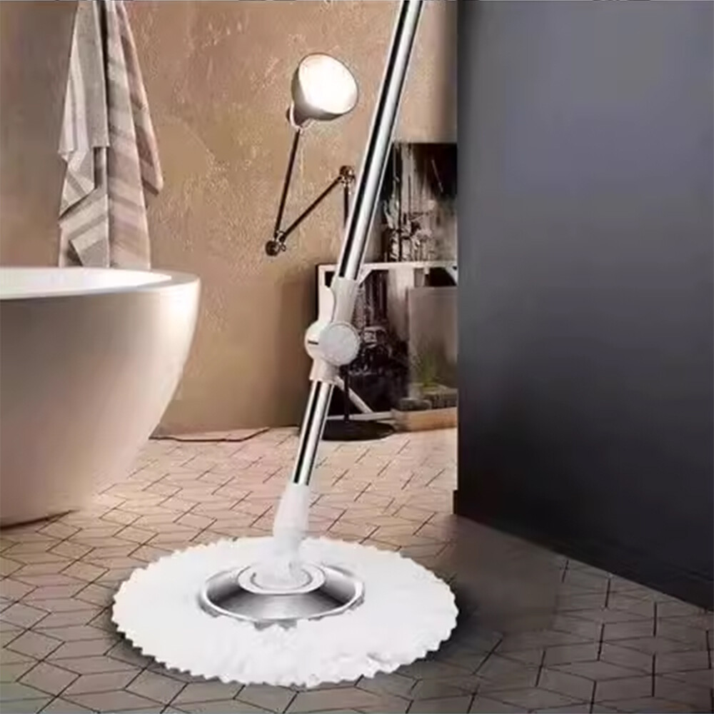 360° Rotating Spinning Mop Pole Handle Replacement with 2x Microfiber Mop Heads